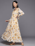 Yellow Floral Printed Anarkali Kurta Paired With Solid Dupatta