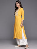 Varanga Women Mustard Round Neck Embroidered Yoke Straight Kurta