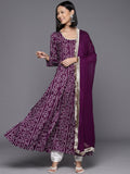 Violet Bandhani Printed Anarkali Kurta Paired With Dupatta