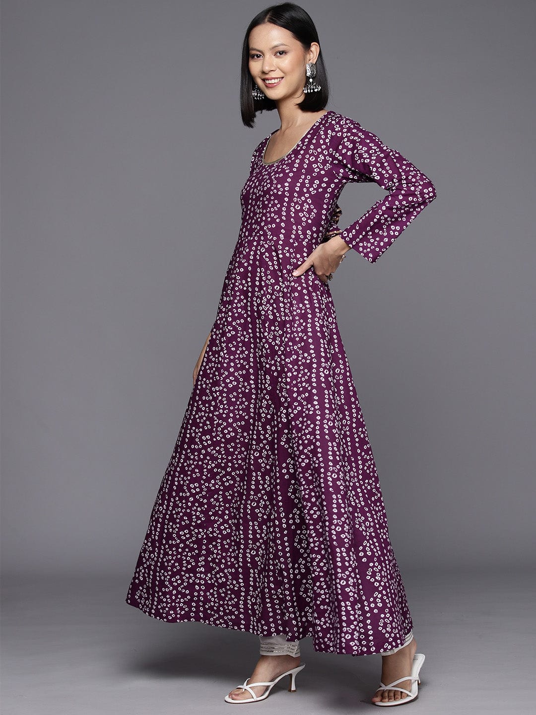 Violet Bandhani Printed Anarkali Kurta Paired With Dupatta