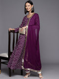 Violet Bandhani Printed Anarkali Kurta Paired With Dupatta