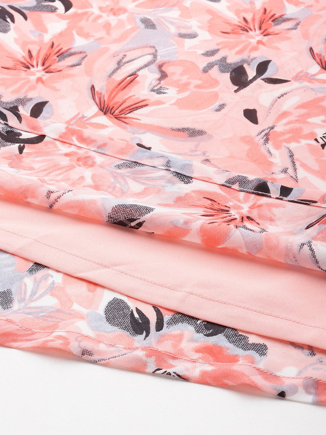 Peach Floral Printed Anarkali Kurta Paired With Tonal Chiffon Solid Dupatta With Four Side Traingular Gota Lace