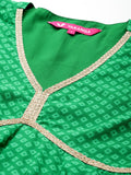 Green Bandhani Printed Anarkali Kurta Paired With Dupatta