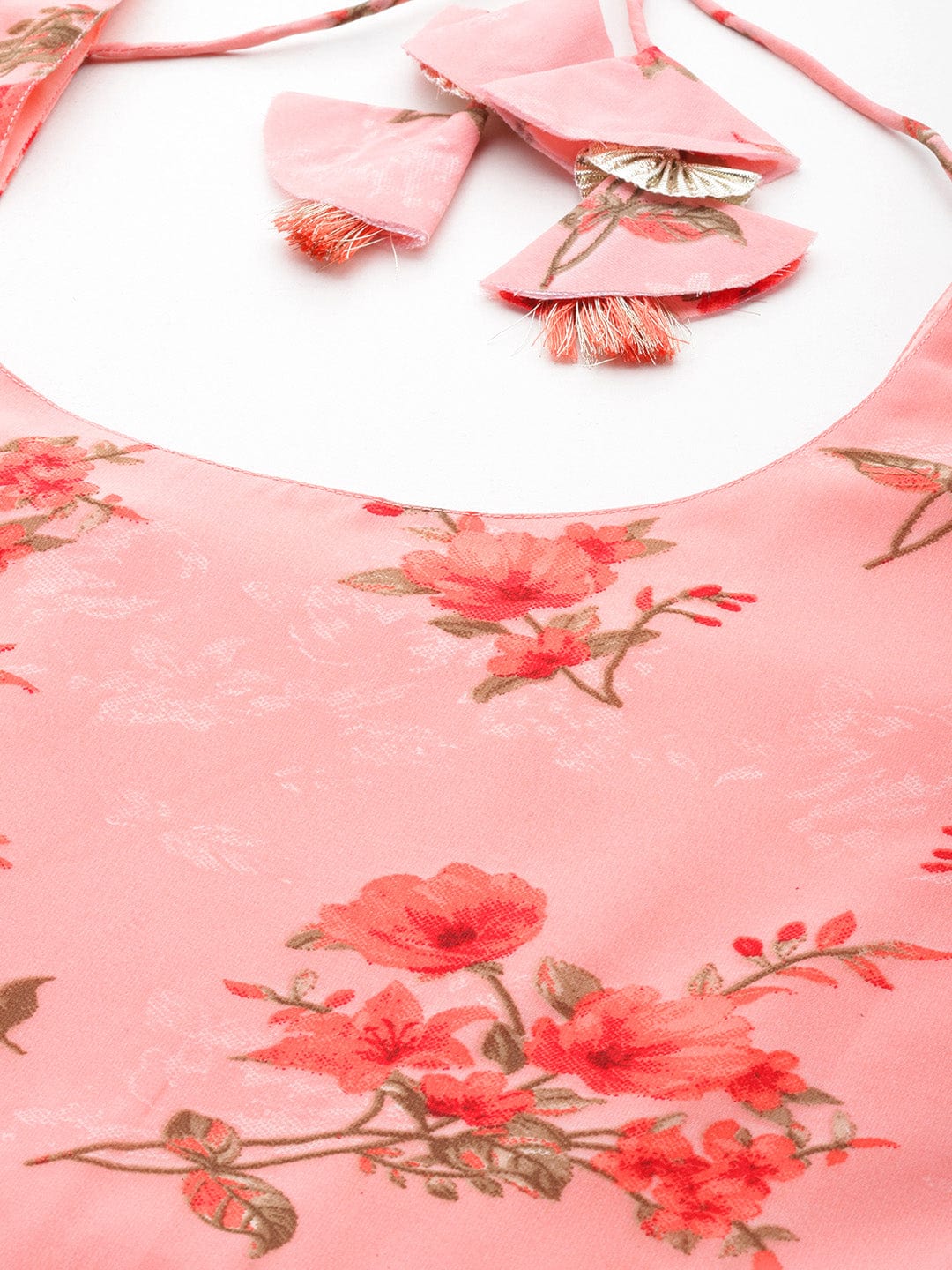 Pink Floral Printed Anarkali Kurta Paired With Solid Dupatta