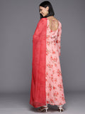 Pink Floral Printed Anarkali Kurta Paired With Solid Dupatta