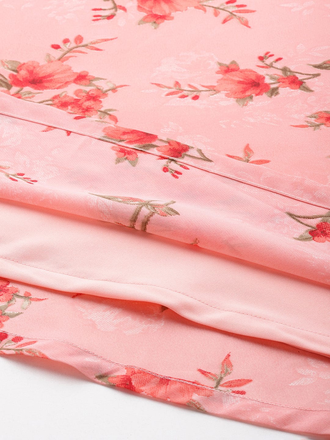 Pink Floral Printed Anarkali Kurta Paired With Solid Dupatta