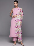 Pink Halter Neck Straight Kurta Paired With Tonal Bottom And Printed Dupatta