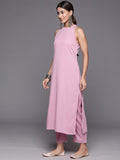 Pink Halter Neck Straight Kurta Paired With Tonal Bottom And Printed Dupatta