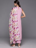 Pink Halter Neck Straight Kurta Paired With Tonal Bottom And Printed Dupatta