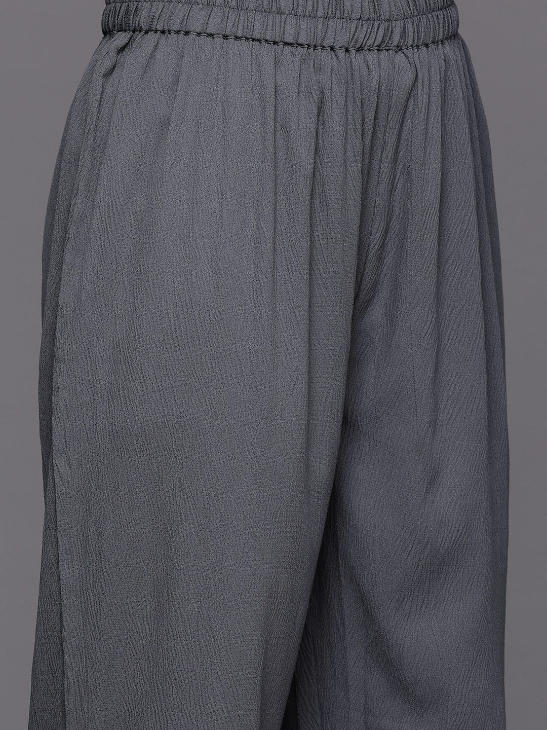 Grey Empire Gathered Details A-Line Kurta Paired With Tonal Bottom