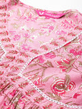 Pink Floral Printed A-Line Kurta With Side Slits Paired With Tonal Bottom And Dupatta
