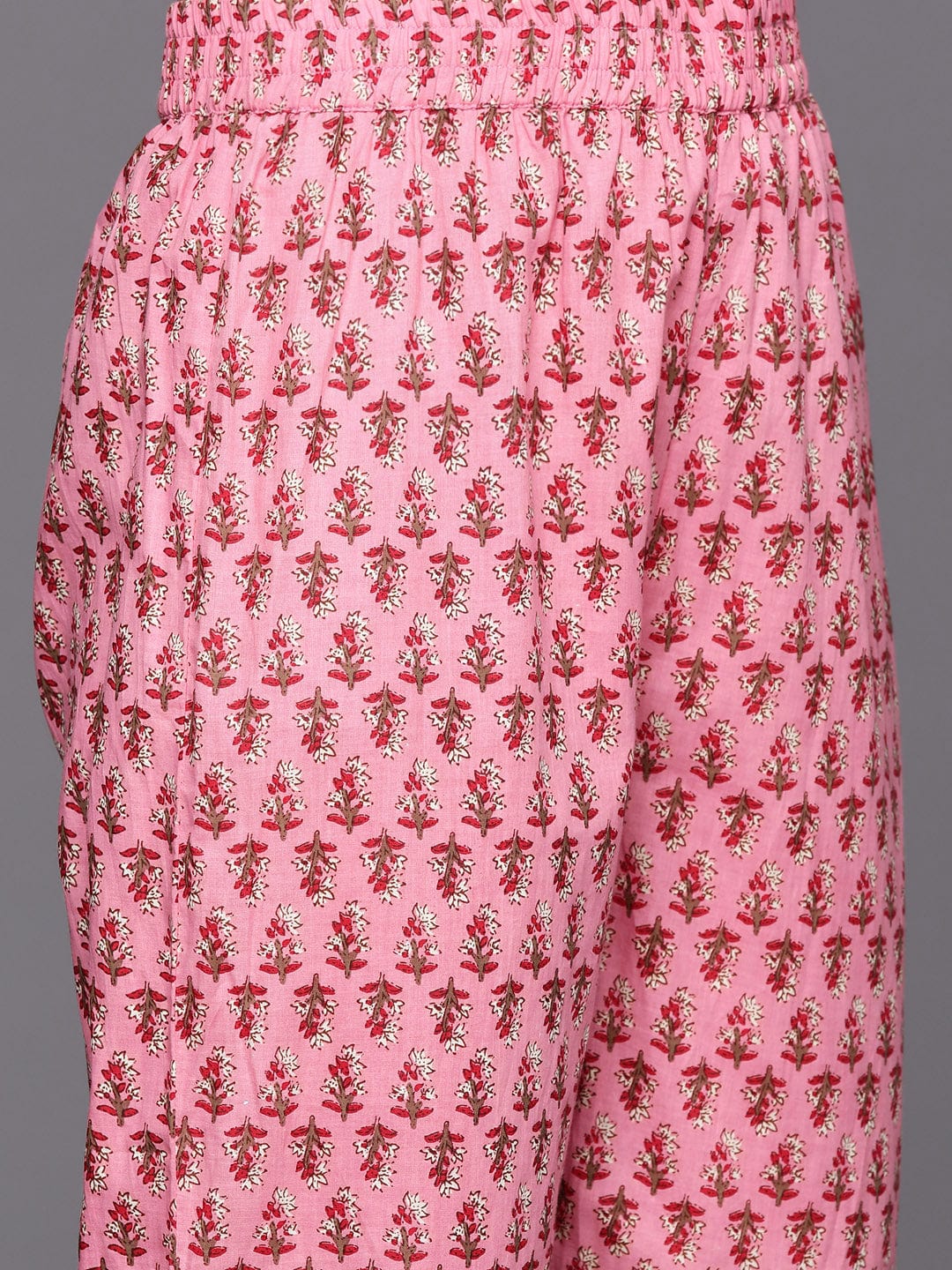 Pink Floral Printed A-Line Kurta With Side Slits Paired With Tonal Bottom And Dupatta