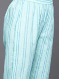 Blue Floral Printed A-Line Kurta With Three Quarter Sleeves Paired With Printed Bottom And Solid Chiffon Dupatta