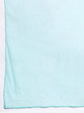 Blue Floral Printed A-Line Kurta With Three Quarter Sleeves Paired With Printed Bottom And Solid Chiffon Dupatta