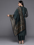 Varanga Grey Floral Printed Straight Kurta Paired With Solid Bottom And Printed Dupatta Vskd31918