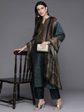 Varanga Grey Floral Printed Straight Kurta Paired With Solid Bottom And Printed Dupatta Vskd31918