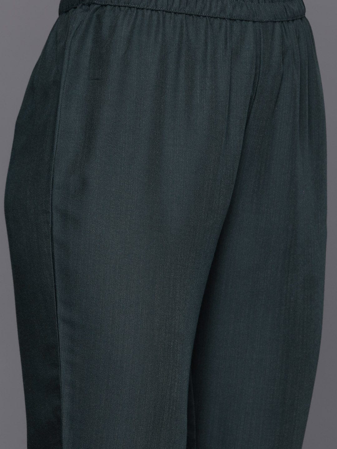 Grey Yoke Embroidered Straight Kurta Paired With Tonal Solid Bottom And Dupatta