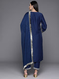 Blue Embroidered Straight Kurta Paired With Tonal Bottom And Dupatta