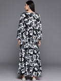 Black Floral Printed Angrakha Style Anarkali Kurta