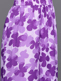 Purple Floral Printed Anarkali Kurta Paired With Tonal Printed Bottom And Dupatta