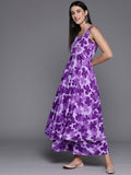 Purple Floral Printed Anarkali Kurta Paired With Tonal Printed Bottom And Dupatta