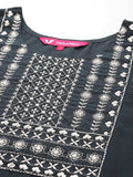 Grey Round Neck Embroidered Yoke Straight Kurta With Side Slits