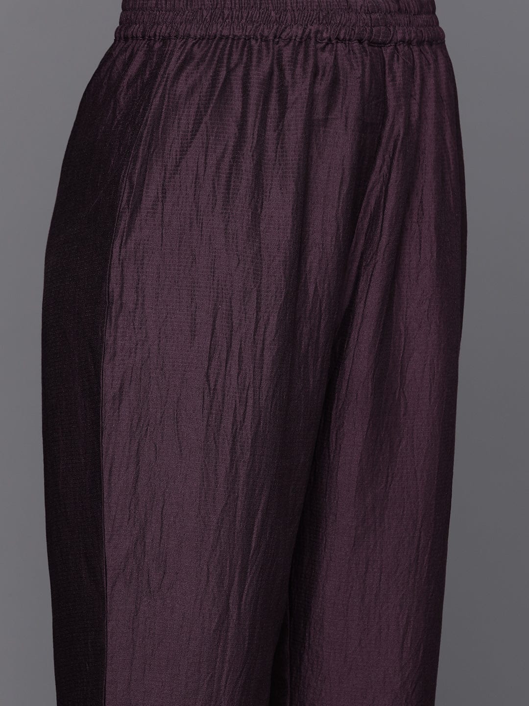 Burgundy Round Neck Embroidered Yoke Straight Kurta