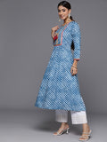 Blue Lehariya Printed A-Line Kurta