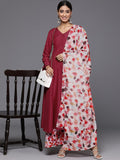 Maroon Anarkali Kurta Paired With Contrast Bottom And Dupatta