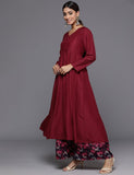 Maroon Anarkali Kurta Paired With Contrast Bottom And Dupatta