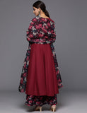 Maroon Anarkali Kurta Paired With Contrast Bottom And Dupatta