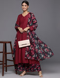 Maroon Anarkali Kurta Paired With Contrast Bottom And Dupatta