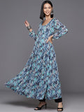 Varanga Women Blue Floral Printed Anarkali Kurta Paired With Dupatta