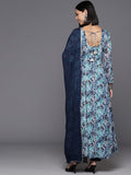 Varanga Women Blue Floral Printed Anarkali Kurta Paired With Dupatta