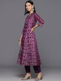Varanga Purple Bandhani Printed Anarkali Kurta With Bottom And Dupatta
