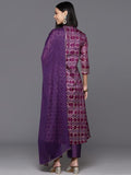 Varanga Purple Bandhani Printed Anarkali Kurta With Bottom And Dupatta