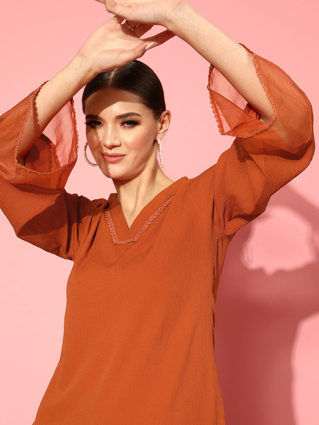 Varanga Women Rust Straight Kurta Paired With Tonal Bottom
