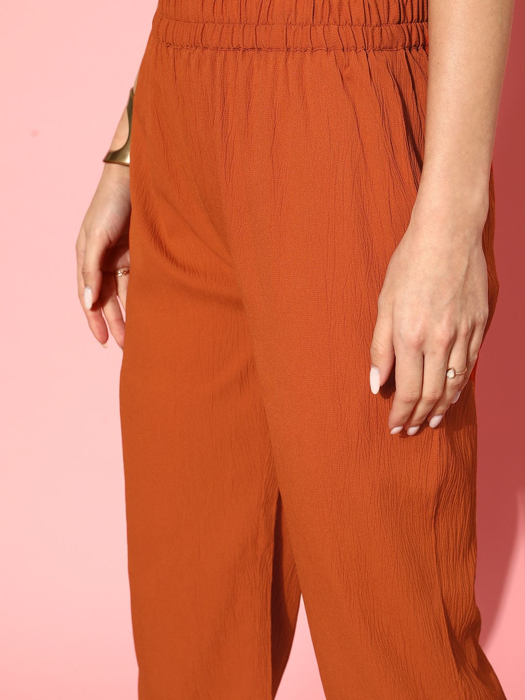 Varanga Women Rust Straight Kurta Paired With Tonal Bottom