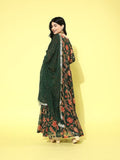 Varanga Women Green Floral Printed V-Neck Anarkali Kurta With Tonal Dotted Dupatta