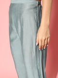 Varanga Women Blue Round Neck Embroidered Straight Kurta Paired With Tonal Bottom And Printed Dupatta