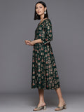 Varanga Women Green A-Line Dress With Round Neck