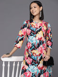 Varanga Women Black Abstract Printed Straight Kurta