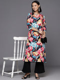 Varanga Women Black Abstract Printed Straight Kurta