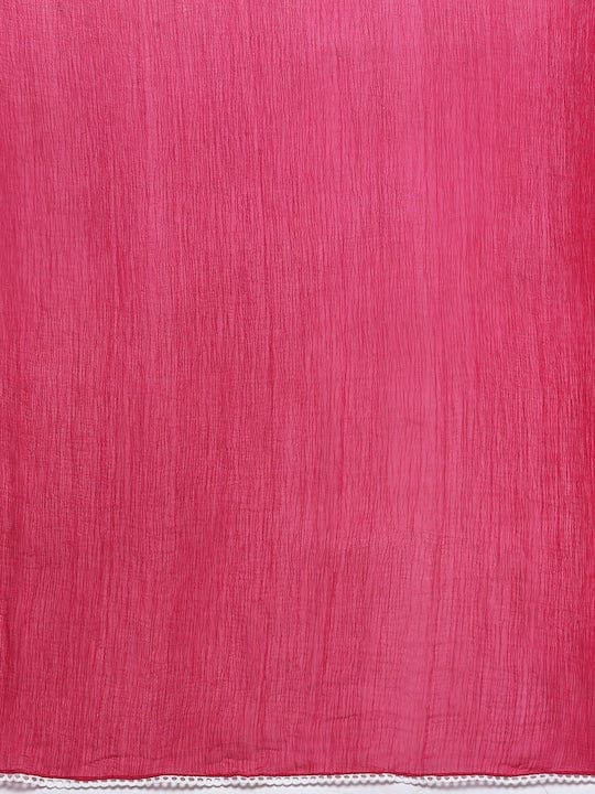 Varanga Women Pink Bandhani Printed Straight Kurta Paired With Tonal Bottom And Dupatta