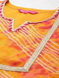 Varanga Women Orange Bandhani Printed Straight Kurta Paired With Bottom And Dupatta
