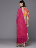 Varanga Women Orange Bandhani Printed Straight Kurta Paired With Bottom And Dupatta
