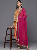 Varanga Women Orange Bandhani Printed Straight Kurta Paired With Bottom And Dupatta