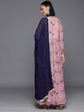 Varanga Women Pink Floral Printed V-Neck Anarkali Kurta Paired With Dupatta
