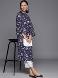 Varanga Women Blue Floral Printed Straight Kurta With Flared Sleeves