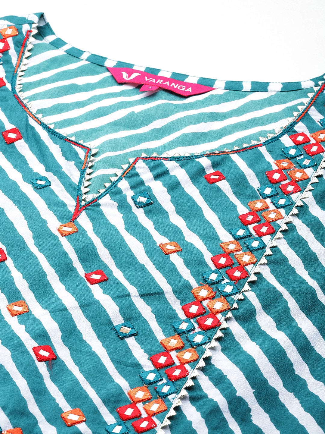 Varanga Women Turquoise Blue Lehariya Printed A-Line Kurta Paired With Tonal Bottom And Dupatta